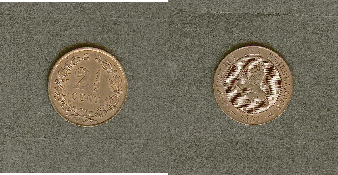 PAYS-BAS 2 1/2 Cents lion couronné 1881 Utrecht SPL